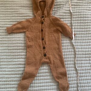 Cozy Knit Hooded Baby One-Piece Bodysuit 100% wool and handmade